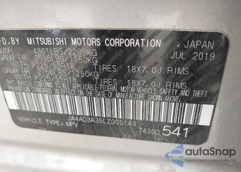 2020 Mitsubishi Outlander Se 2.4 z USA, uszkodzony, nr VIN JA4AD3A35LZ005143